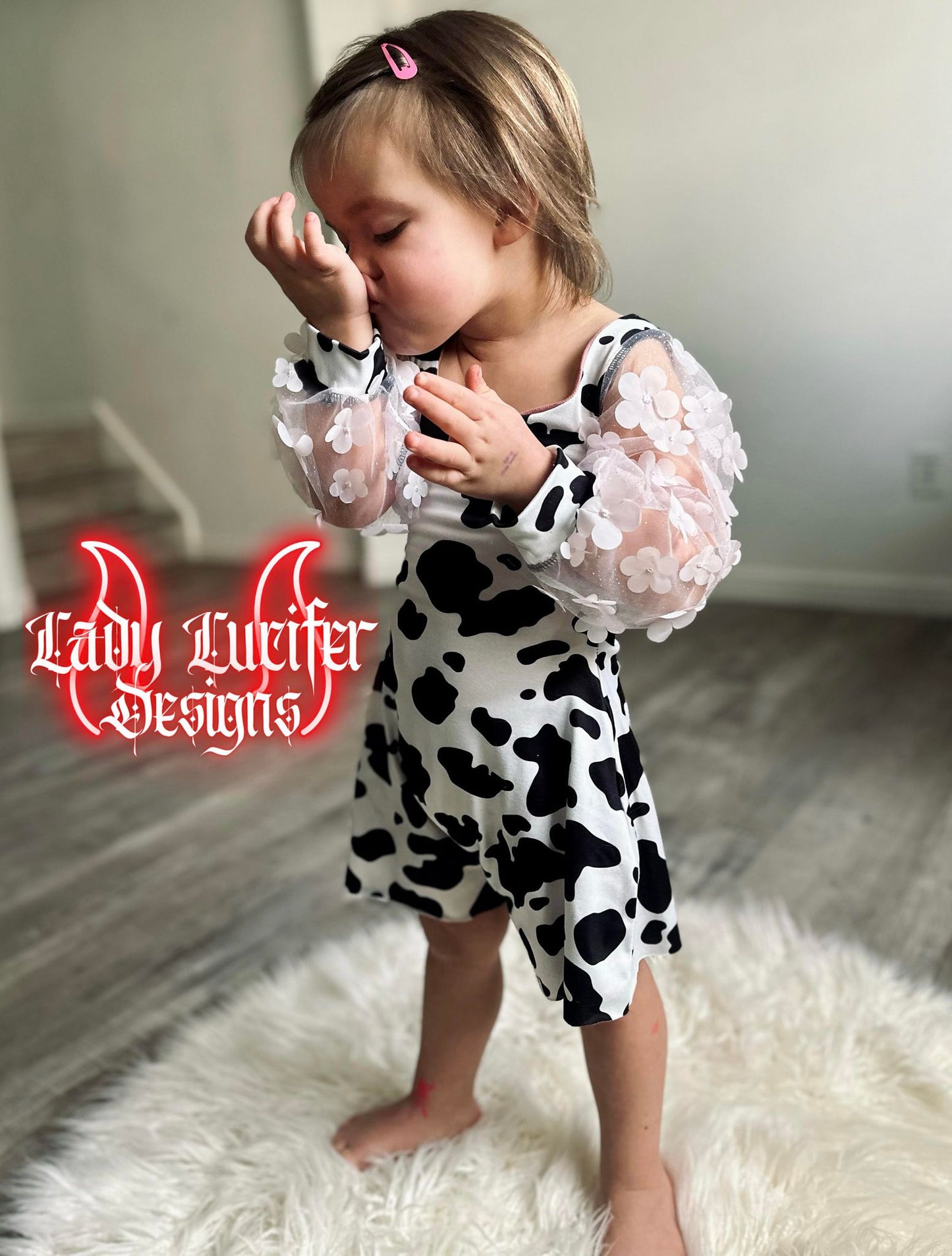 Floral Sleeve Cow Print - Children's Romper