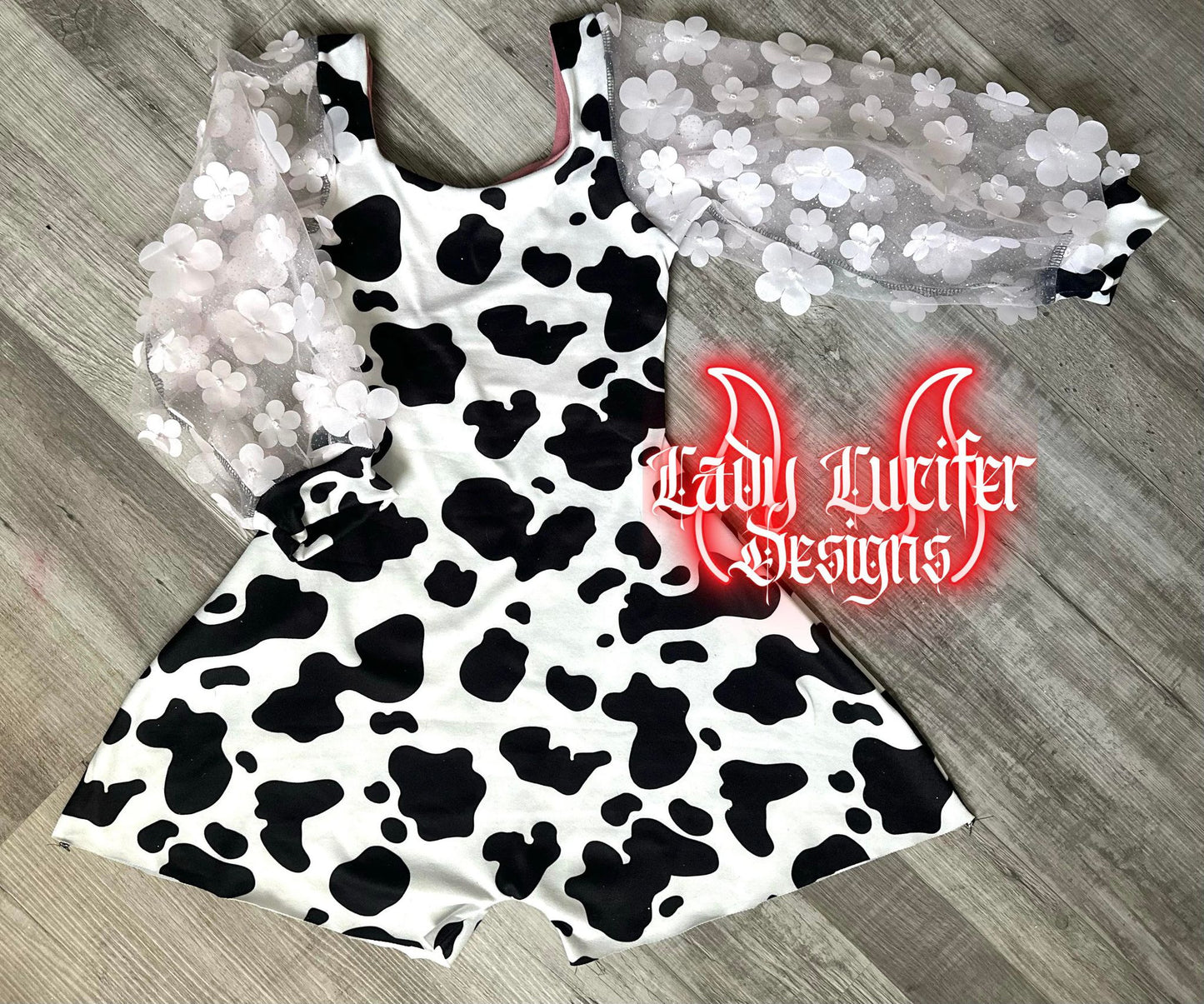 Floral Sleeve Cow Print - Children's Romper